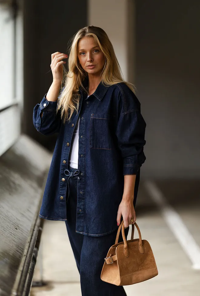 My essential wardrobe Malo MW 143 Shirt Dark Blue Un-Wash skjorte