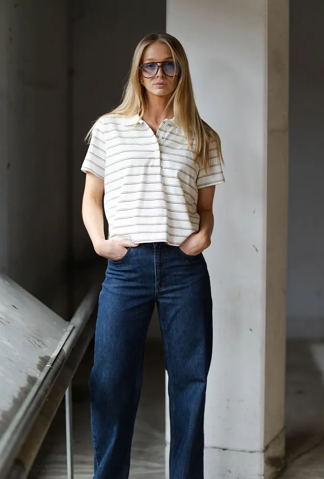 My Essential Wardrobe Anna MW Polo Tee Snow White Striped t-skjorte 2