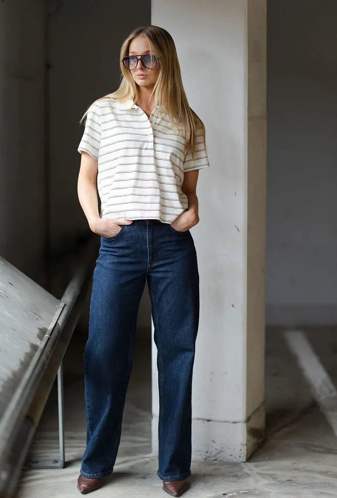 My Essential Wardrobe Anna MW Polo Tee Snow White Striped t-skjorte 3