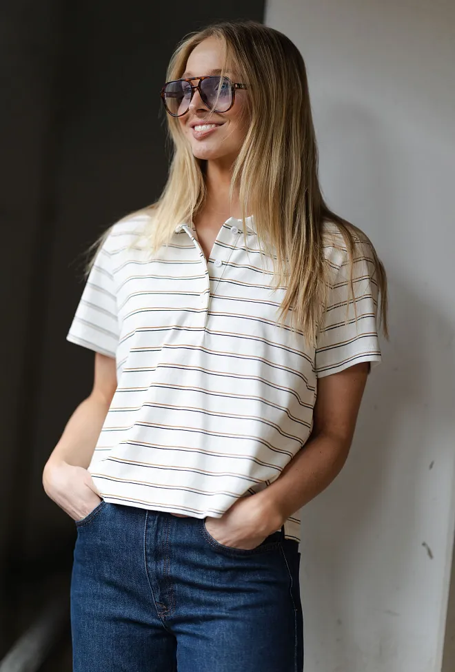 My Essential Wardrobe Anna MW Polo Tee Snow White Striped t-skjorte 4