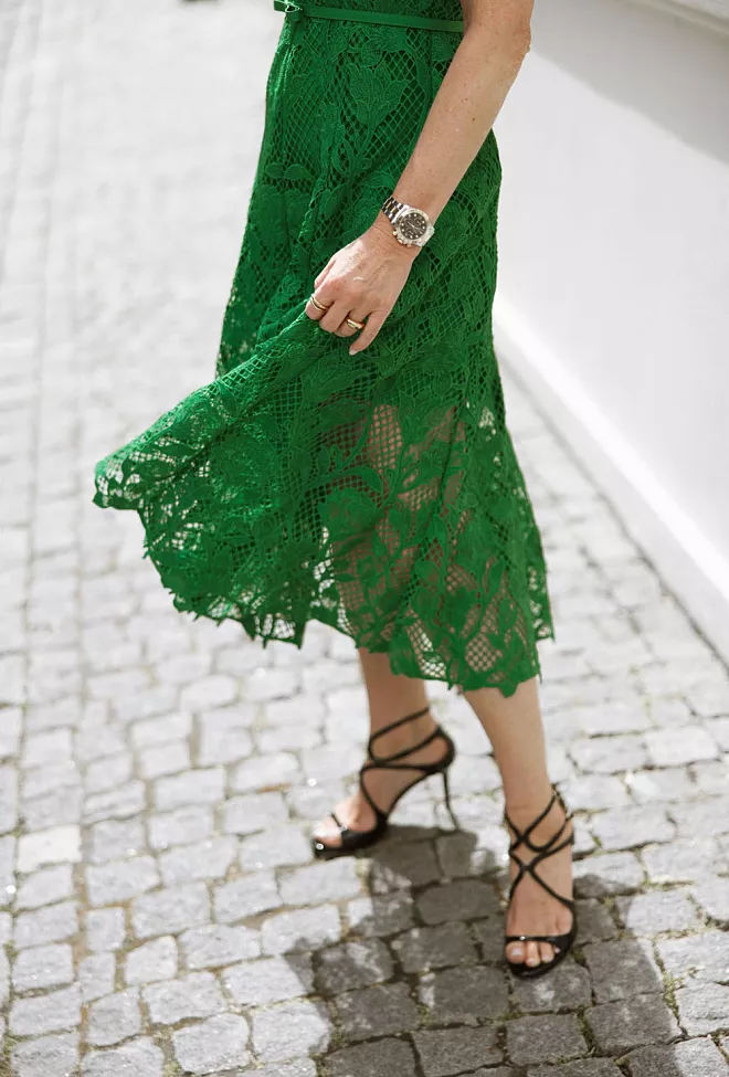Self Portrait Lace Sleevless Midi Dress Green midikjole 8
