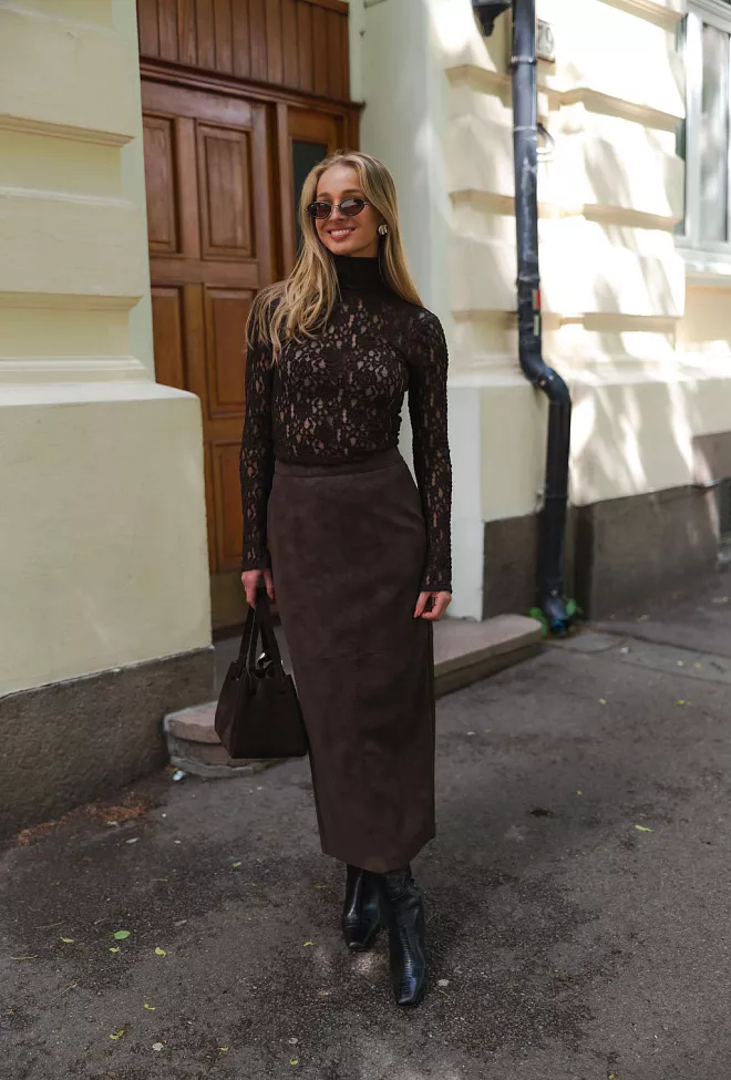 Twist&Tango Yara Faux Suede Skirt Mocha Brown skinnskjørt 3