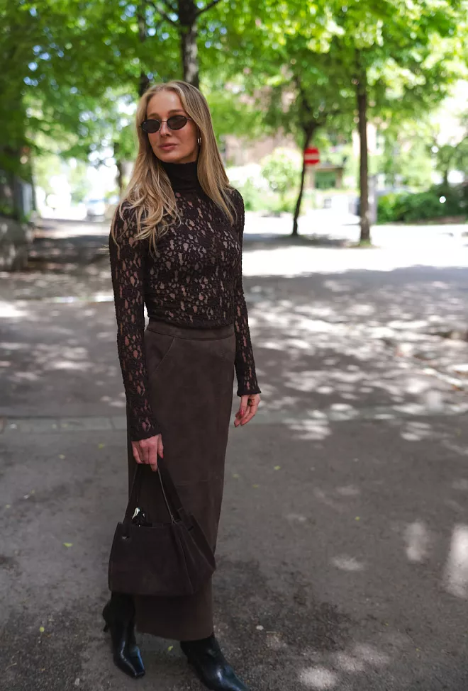 Twist&Tango Yara Faux Suede Skirt Mocha Brown skinnskjørt 5
