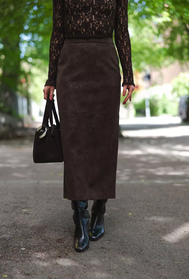 Twist&Tango Yara Faux Suede Skirt Mocha Brown skinnskjørt