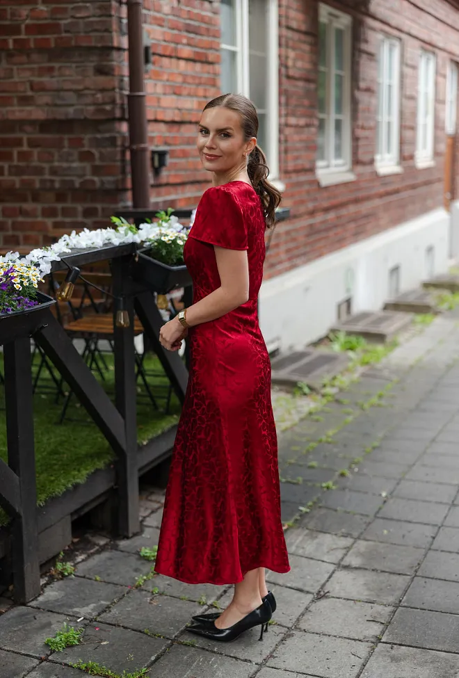 Pia Tjelta Marley Jacquard Midi Dress Red kjole 5