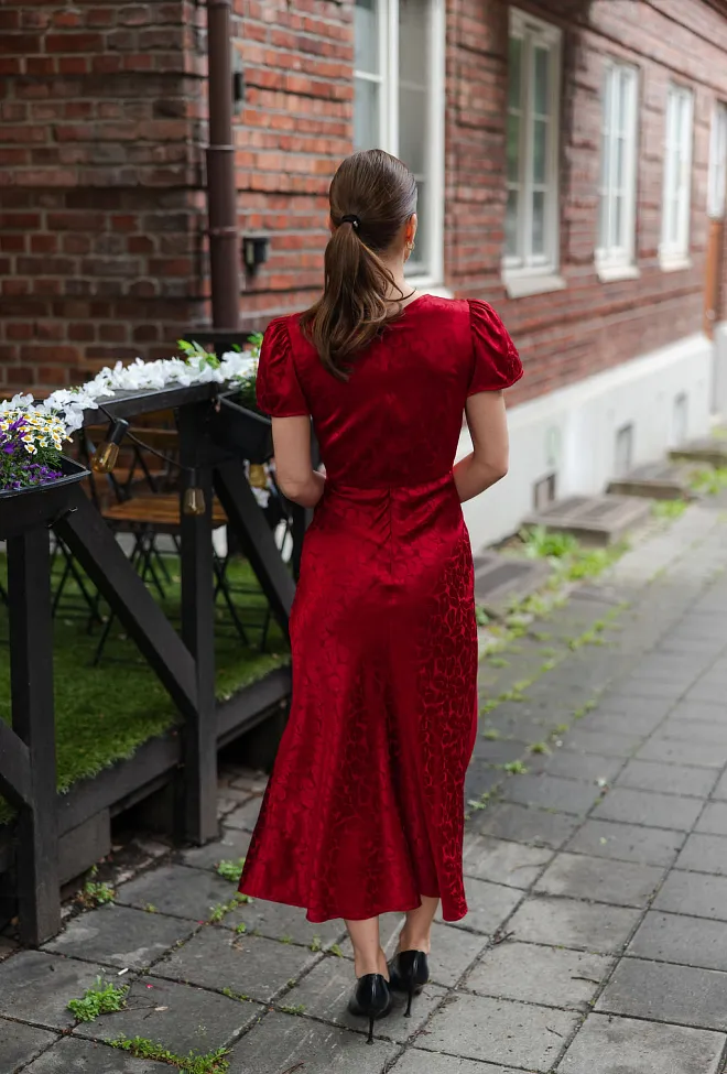 Pia Tjelta Marley Jacquard Midi Dress Red kjole 6