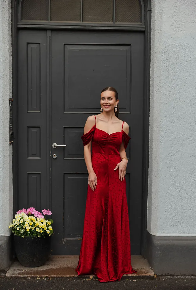 Pia Tjelta Harper Jacquard Maxi Dress Red festkjole silkekjole