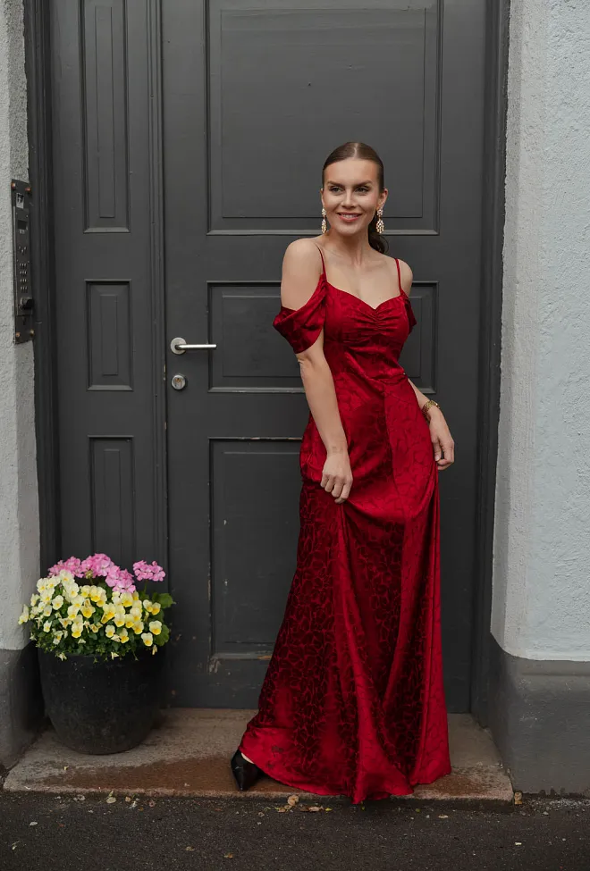 Pia Tjelta Harper Jacquard Maxi Dress Red festkjole silkekjole 6
