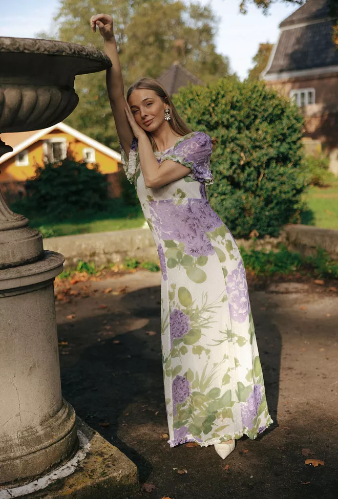 byTiMo Dotted Georgette Maxi Dress Purple Flower maxikjole 4