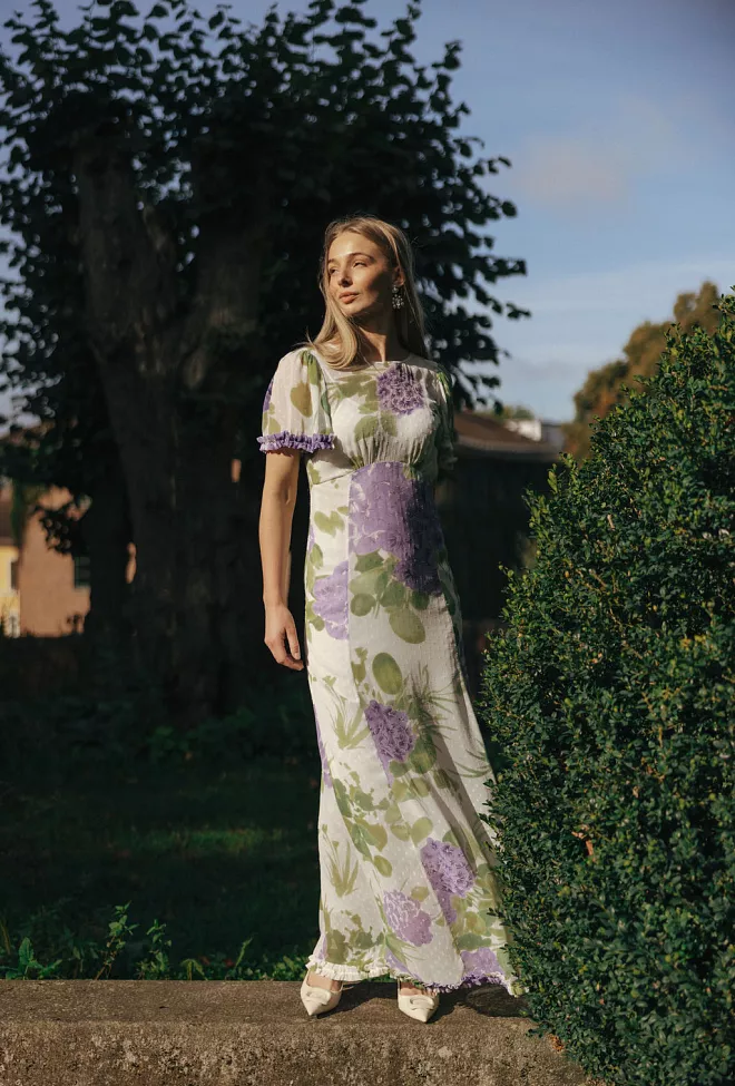 byTiMo Dotted Georgette Maxi Dress Purple Flower maxikjole