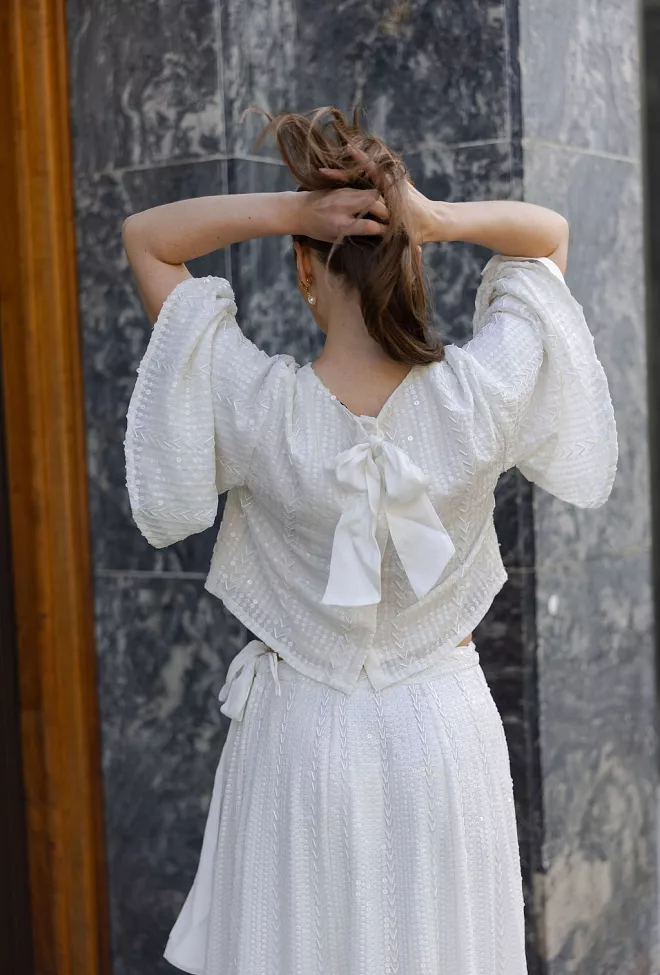 Confettibird Extraordinary Sequin Jacket Top Offwhite 5