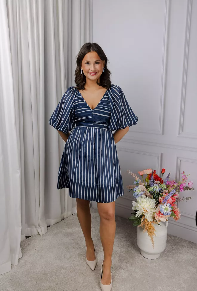 byTiMo Cupro Mini Dress Blue Stripe minikjole