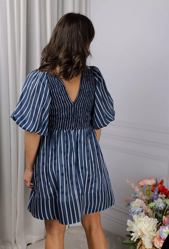 byTiMo Cupro Mini Dress Blue Stripe minikjole 5