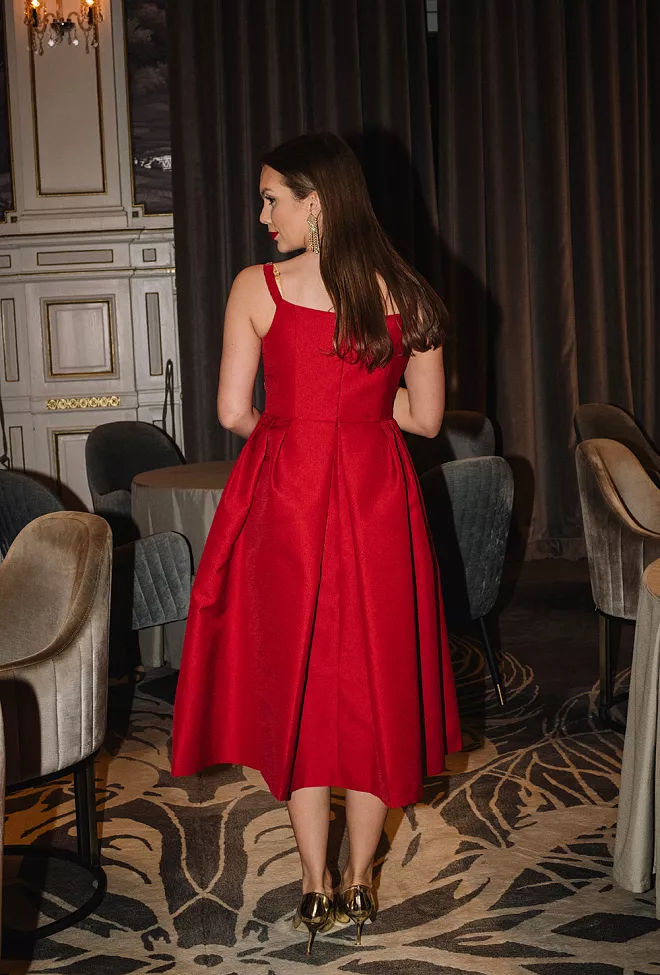 Textured Diamante Midi Dress Red 6