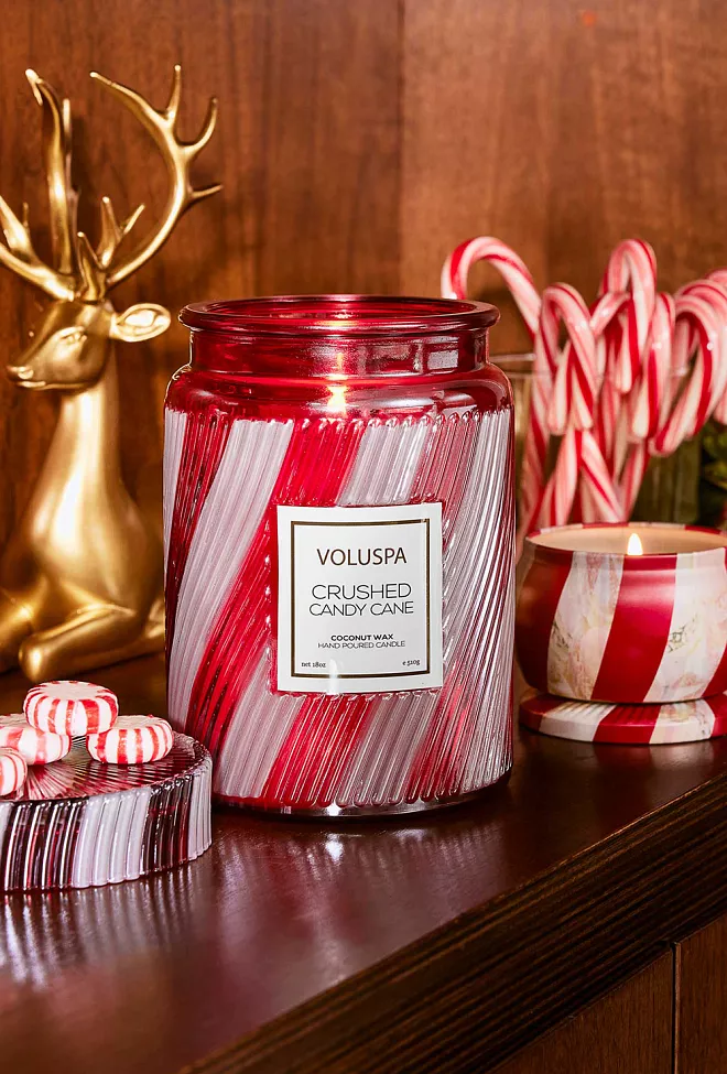 Voluspa Large Glass Jar W. Glass Lid Crushed Candy Cane 100t