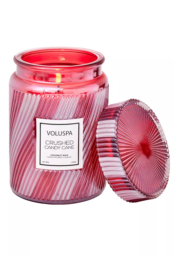 Voluspa Large Glass Jar W. Glass Lid Crushed Candy Cane 100t 3