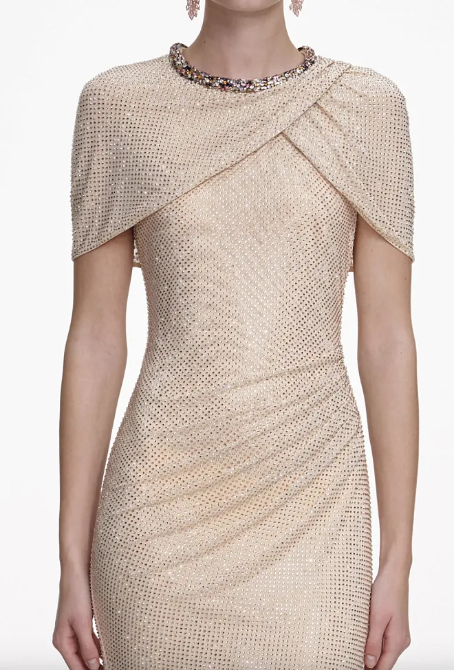 Self-Portrait Rhinestone Maxi Dress Champagne festkjole 4