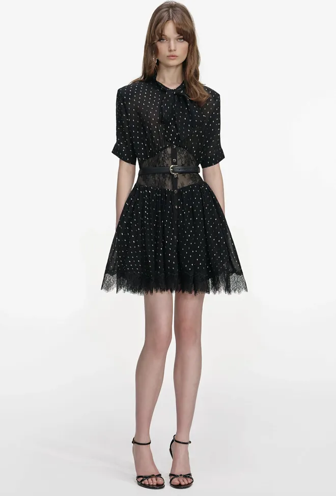 Self-Portrait Chiffon Mini Dress Black And Gold minikjole