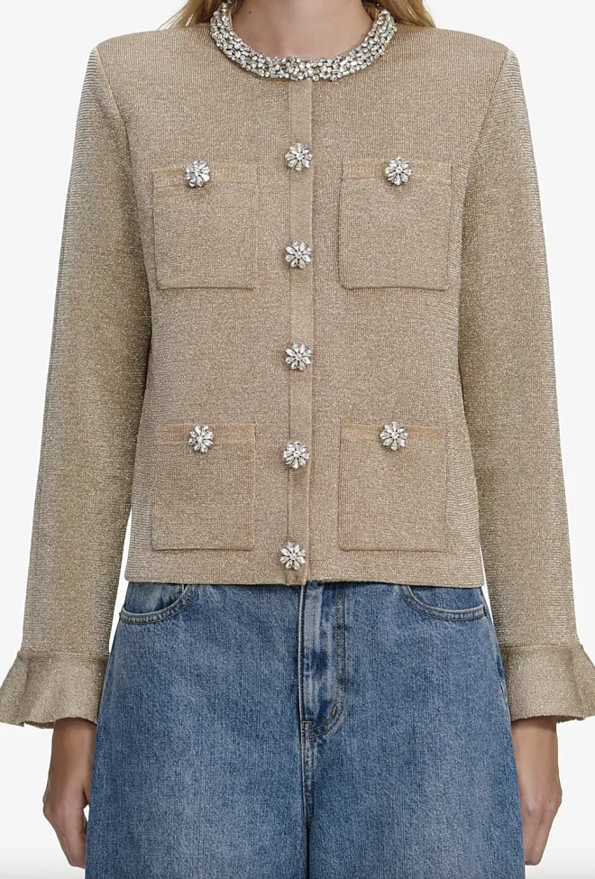 Self-Portrait Crystal Trim Cardigan Gold blazer  2