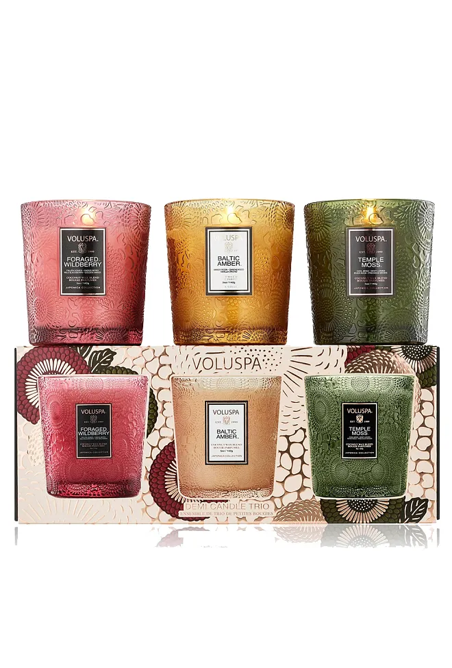 Voluspa 3 x Demi Candle Set Forbidden Baltic Temple gavepakning 3