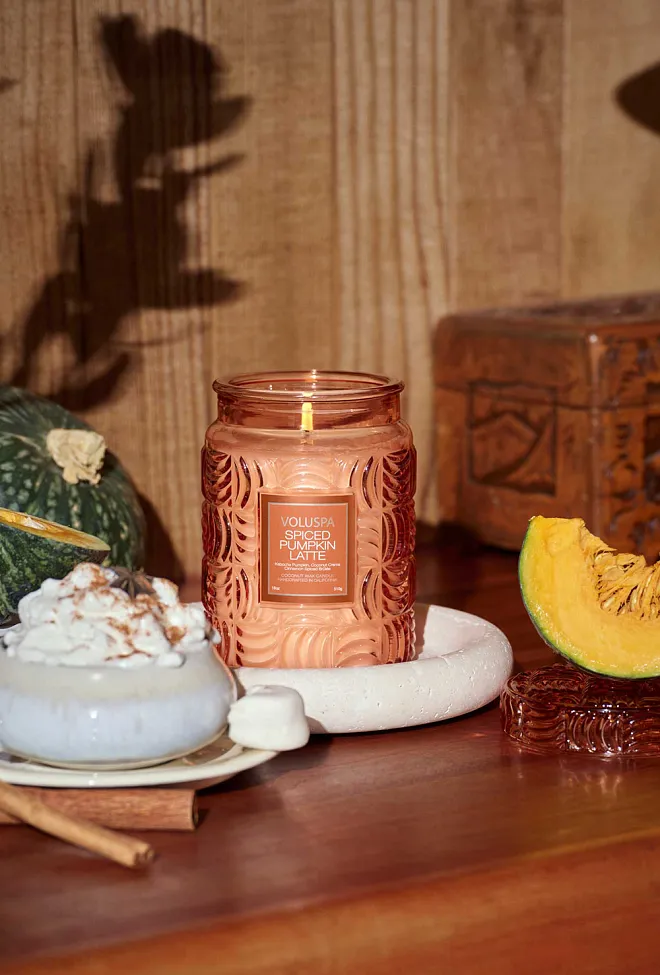 Voluspa Large Glass Jar With Glass Lid Spiced Pumpkin Latte duftlys