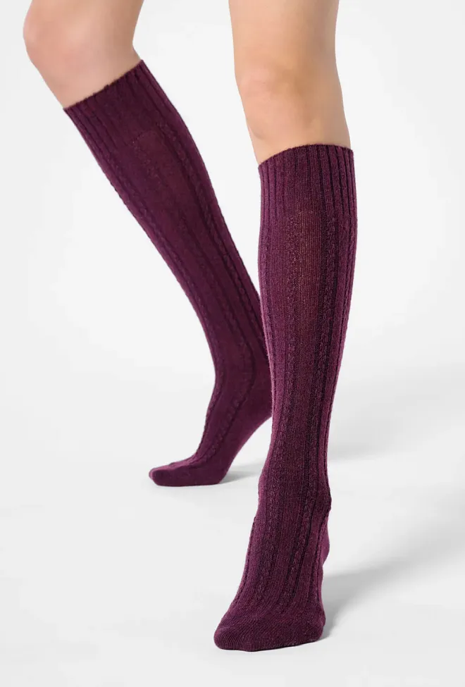 Oroblu Nancy Knee-High Socks Plum lange ullsokker 3