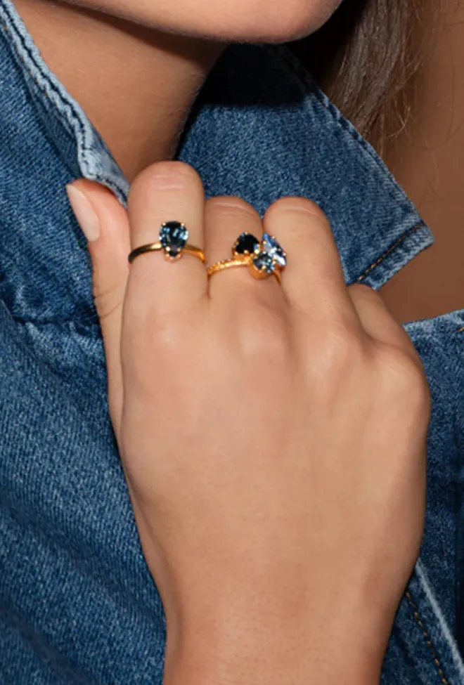 Caroline svedbom Petite Drop Ring Gold Denim Blue  2